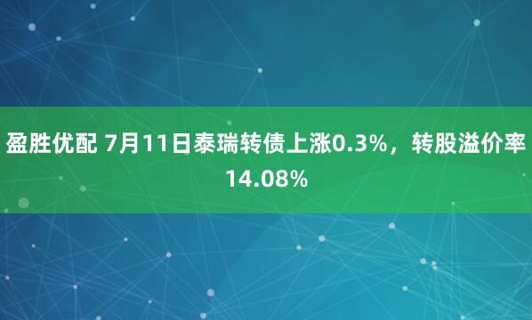 盈胜优配 7月11日泰瑞转债上涨0.3%，转股溢价率14.08%