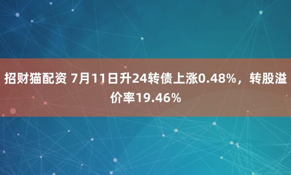 招财猫配资 7月11日升24转债上涨0.48%，转股溢价率19.46%